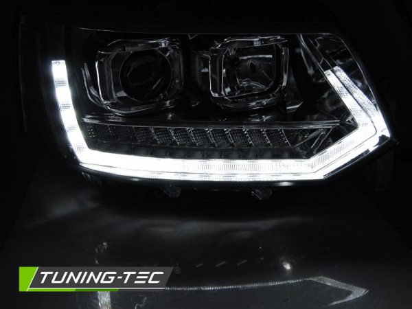 LED Tagfahrlicht Scheinwerfer für VW T5 GP (Facelift) 10-15 chrom mit dynamischem LED Blinker
